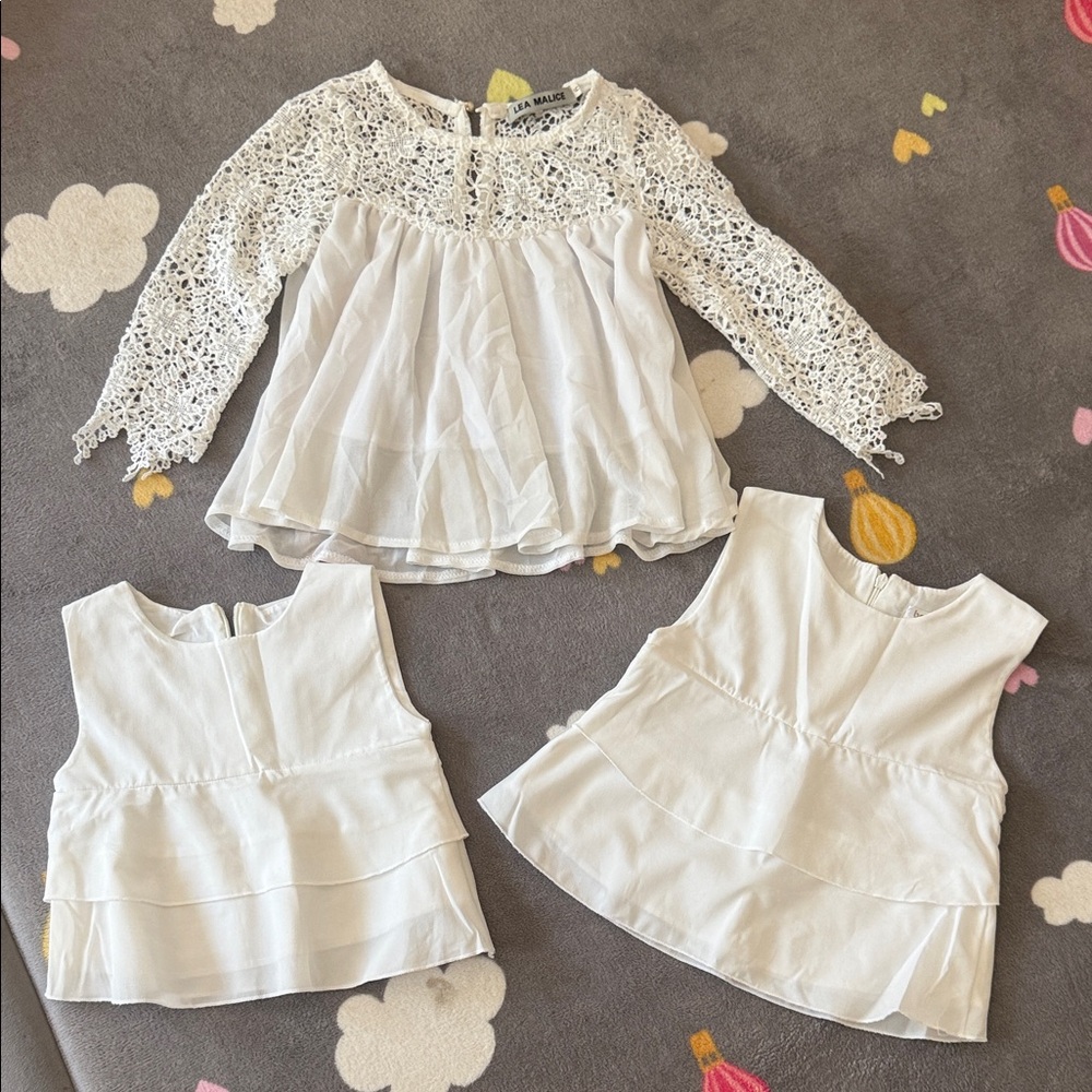Chic White Lace Kids Blouse Set